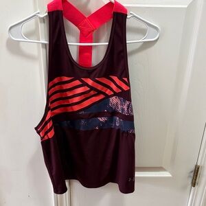 Under Armour Women’s Maroon Tank Top with Coral Stripe Accents